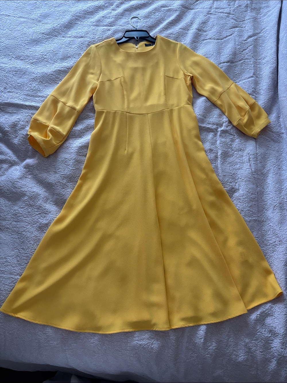 Yellow Midi Dress with Three-Quarter Sleeves